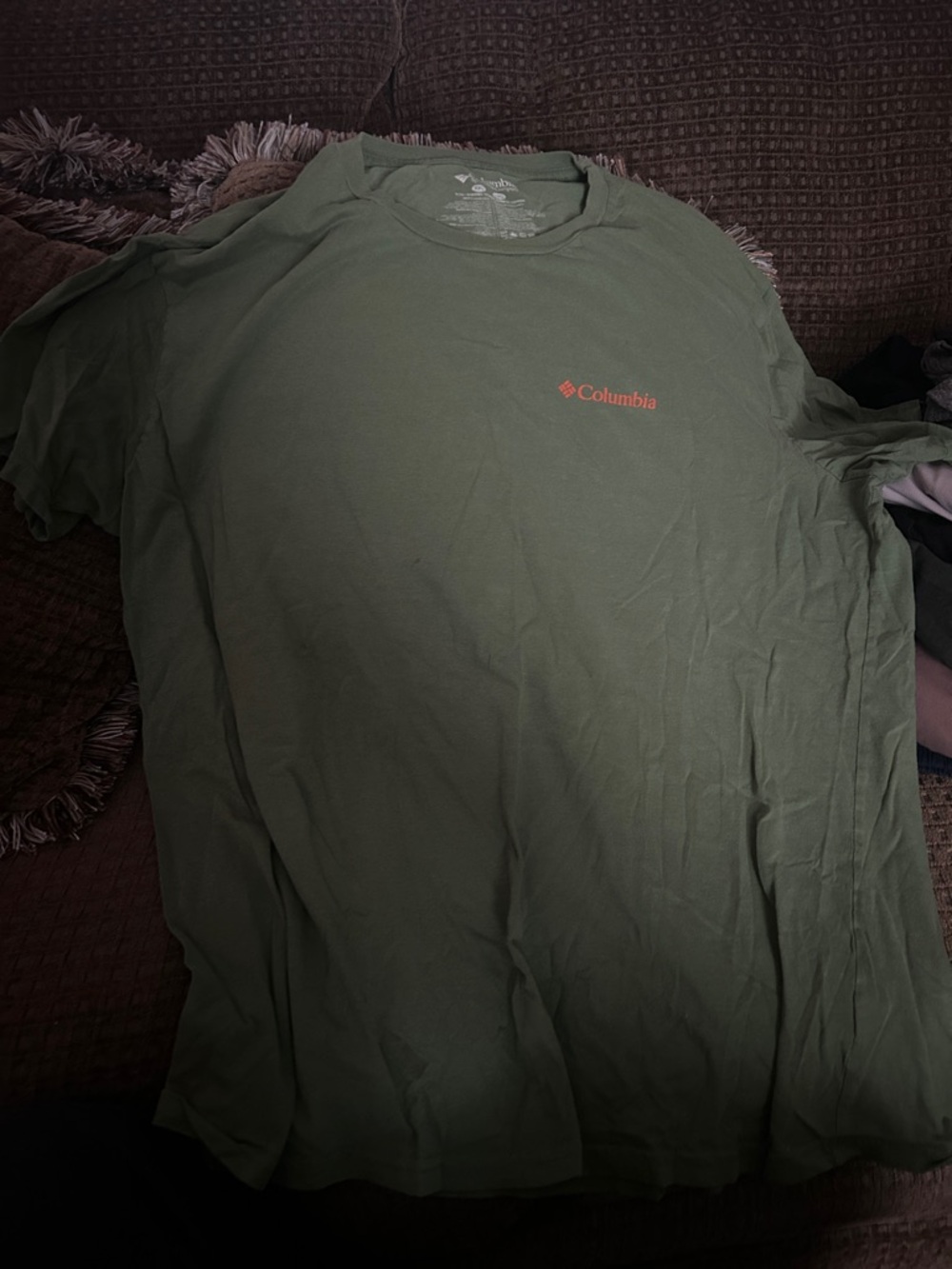 Columbia Olive Green Short Sleeve Tee with Orange Logo